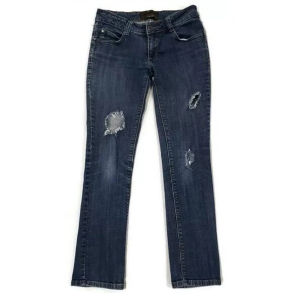URBAN BEHAVIOR Slim Jeans Destructed Dark Blue Wash Denim Womens Size 3/27 - Picture 1 of 9